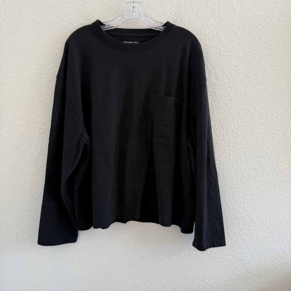 Abercrombie & Fitch A&F Essentials Black Long Sleeve Pocket Tee XL NEW